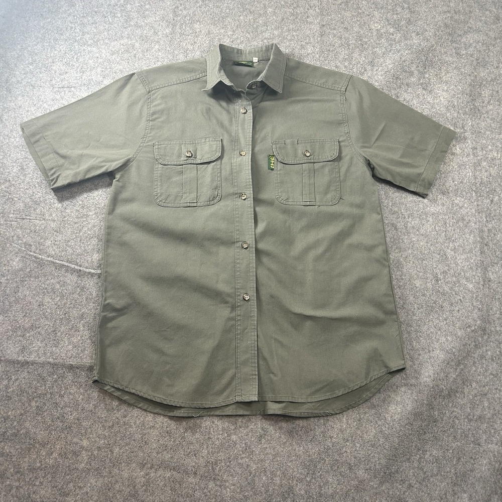 TAG Safari Shirt Mens M Green Short Sleeve Button Up Shooting Outdoor Fishing